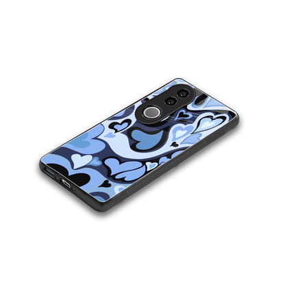 Y2K Blue Meltdown Hearts stylish phone case for vivo v50 | glossy glass and slim fit