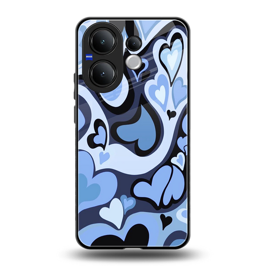 Y2K Blue Meltdown Hearts back phone cover | glass case for vivo v60