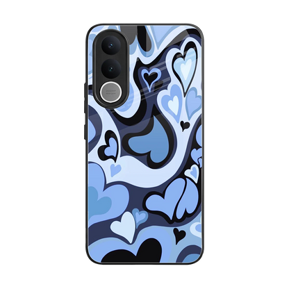 Y2K Blue Meltdown Hearts back phone cover | glass case for vivo v70 fe