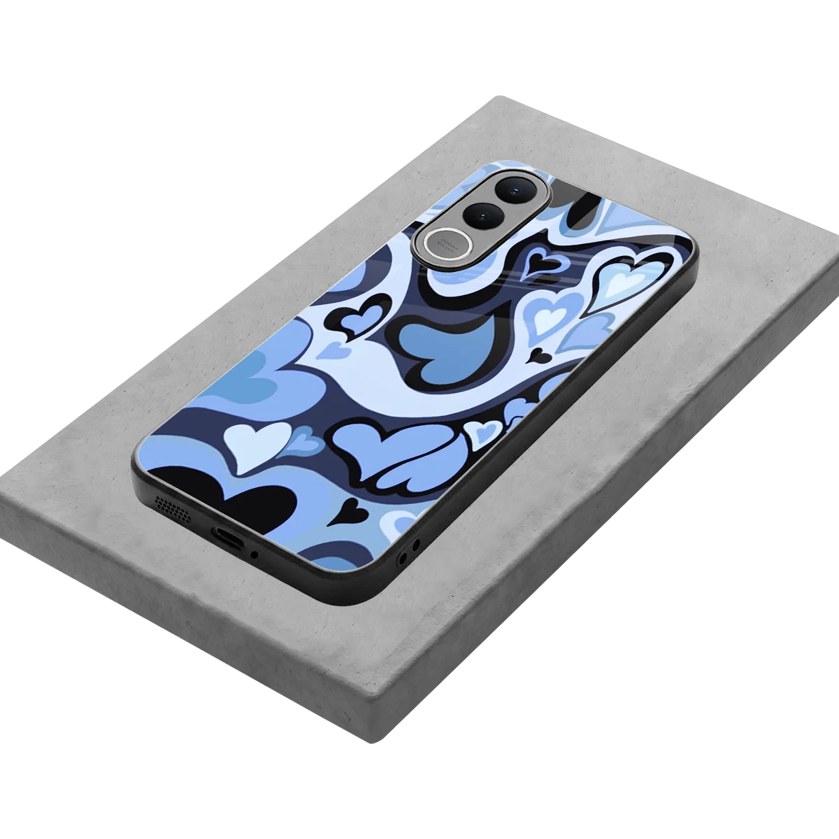Y2K Blue Meltdown Hearts stylish phone case for vivo v70 fe | glossy glass and slim fit