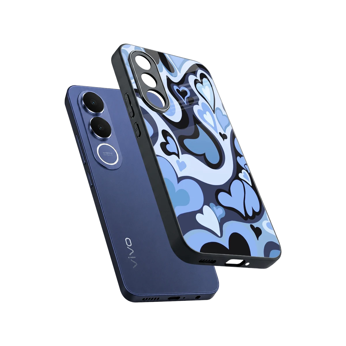 Y2K Blue Meltdown Hearts sleek vivo v70 fe cover with tempered glass back and TPU edges