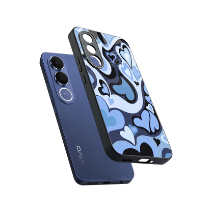 Y2K Blue Meltdown Hearts sleek vivo v70 fe cover with tempered glass back and TPU edges