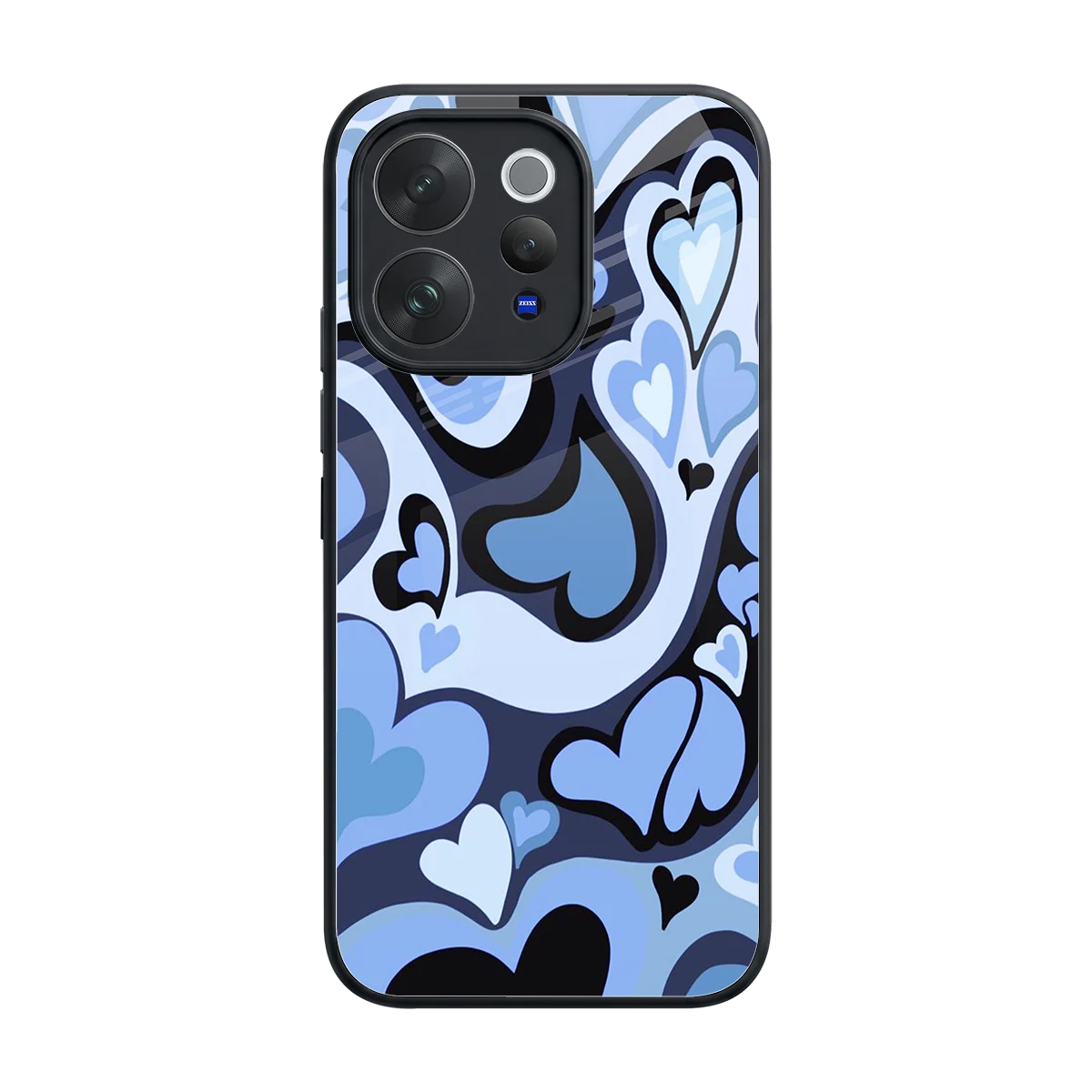 Y2K Blue Meltdown Hearts back phone cover | glass case for vivo v70