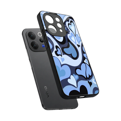 Y2K Blue Meltdown Hearts sleek vivo v70 cover with tempered glass back and TPU edges