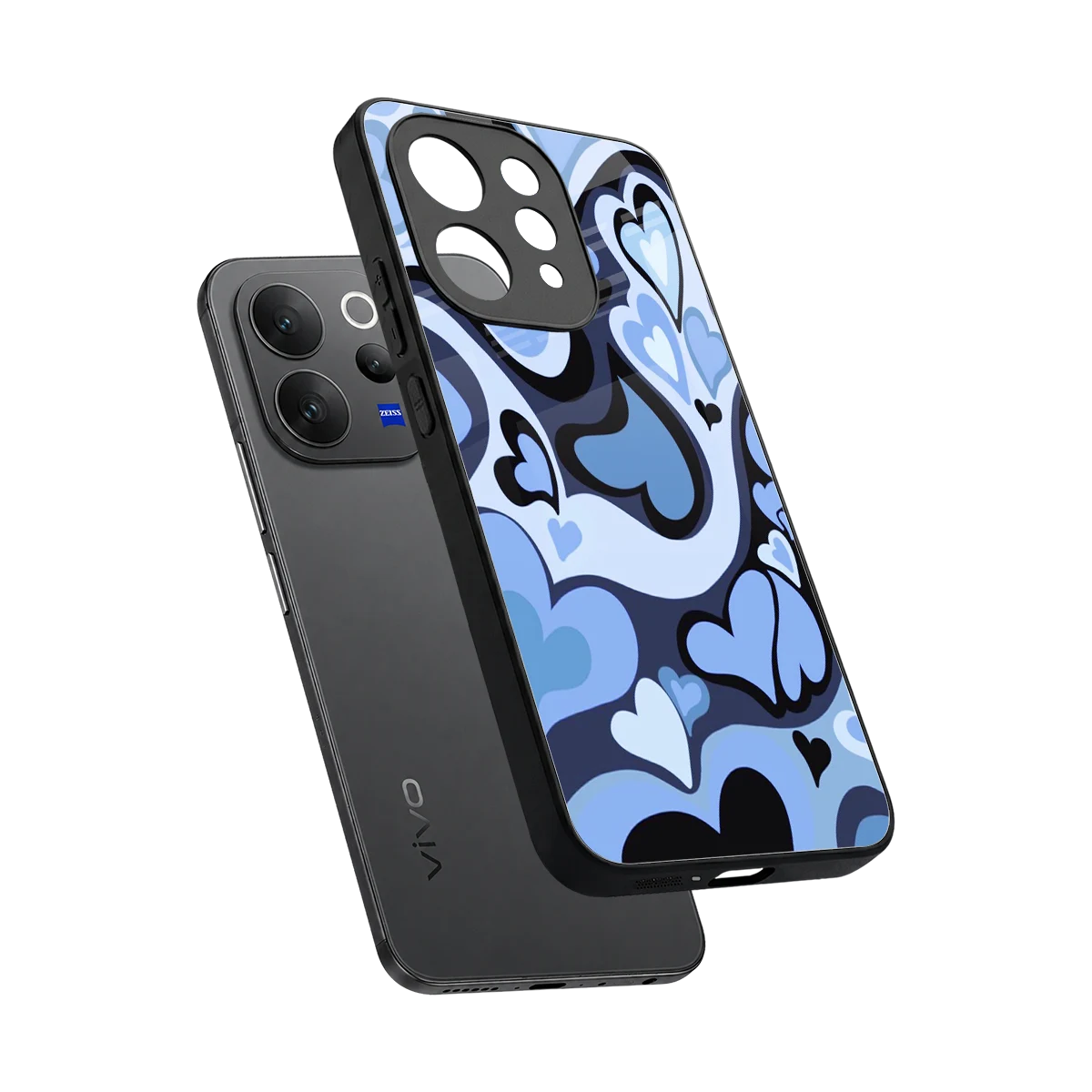 Y2K Blue Meltdown Hearts sleek vivo v70 elite cover with tempered glass back and TPU edges