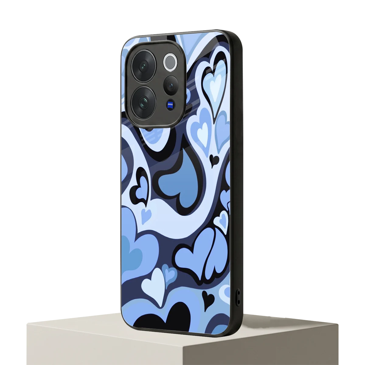 Y2K Blue Meltdown Hearts vivo v70 mobile cover | shockproof glass phone case