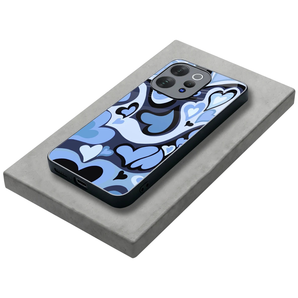 Y2K Blue Meltdown Hearts stylish phone case for vivo v70 elite | glossy glass and slim fit