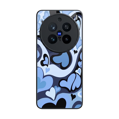 Y2K Blue Meltdown Hearts back phone cover | glass case for vivo x200 pro