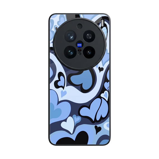 Y2K Blue Meltdown Hearts back phone cover | glass case for vivo x200 pro