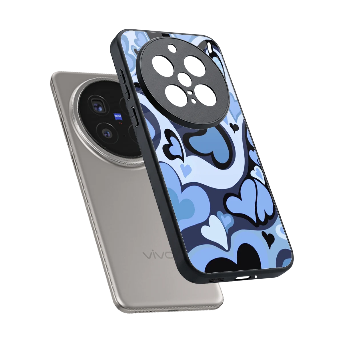 Y2K Blue Meltdown Hearts sleek vivo x200 pro cover with tempered glass back and TPU edges