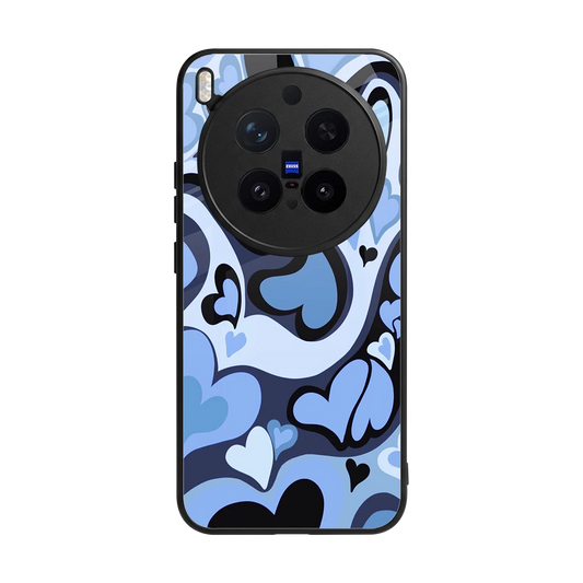Y2K Blue Meltdown Hearts back phone cover | glass case for vivo x300 pro