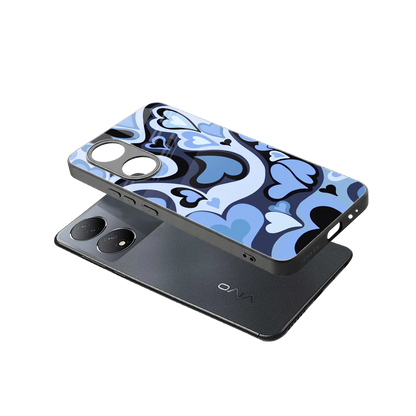 Y2K Blue Meltdown Hearts sleek Vivo-y100 cover with tempered glass back and TPU edges