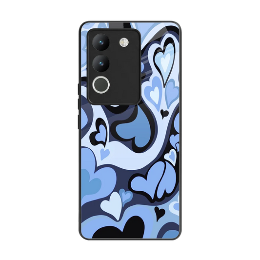 Y2K Blue Meltdown Hearts back phone cover | glass case for vivo y200 5g
