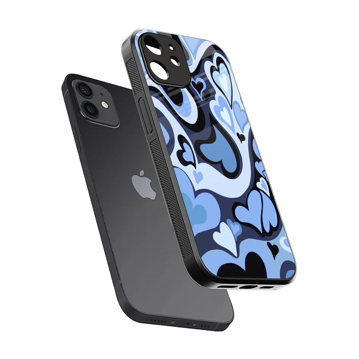 Y2K Blue Meltdown Hearts sleek iphone 12 cover with tempered glass back and TPU edges