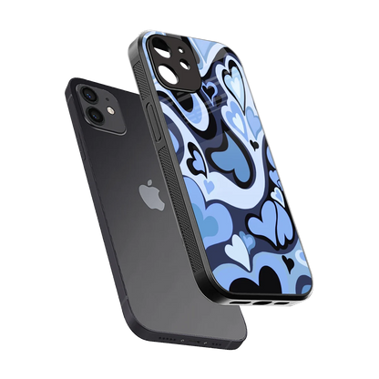 Y2K Blue Meltdown Hearts sleek iphone 12 cover with tempered glass back and TPU edges