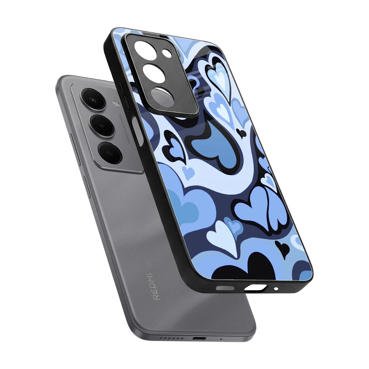 Y2K Blue Meltdown Hearts sleek redmi 15 5g cover with tempered glass back and TPU edges