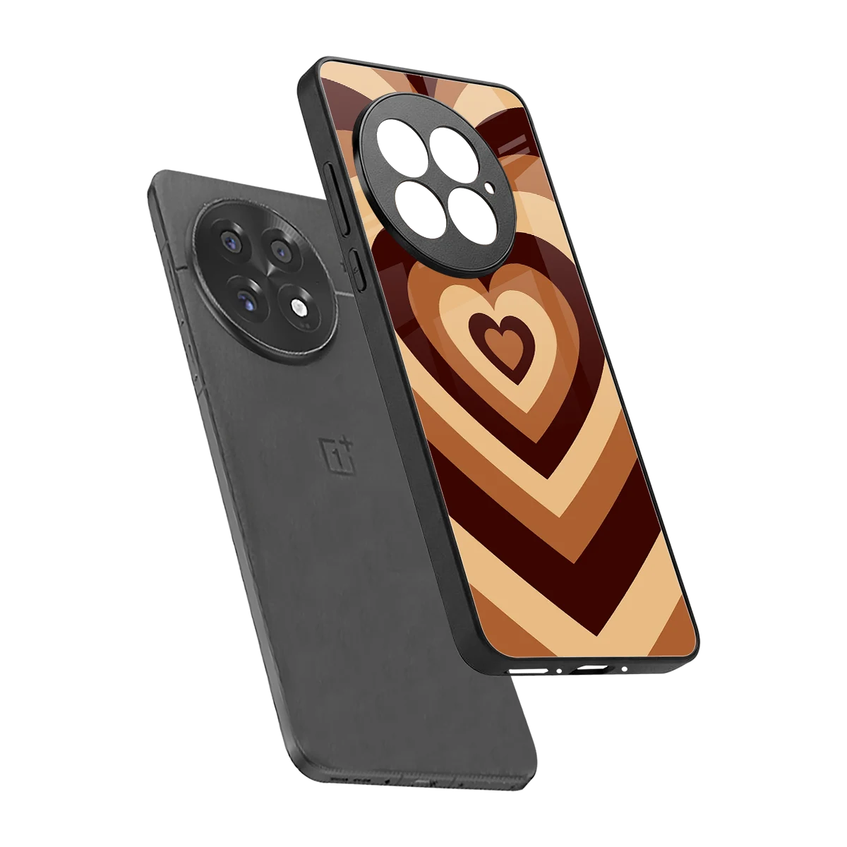 Y2K Brown Hearts sleek oneplus 13 cover with tempered glass back and TPU edges