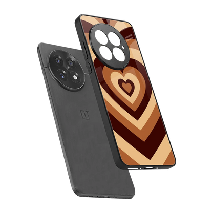 Y2K Brown Hearts sleek oneplus 13 cover with tempered glass back and TPU edges