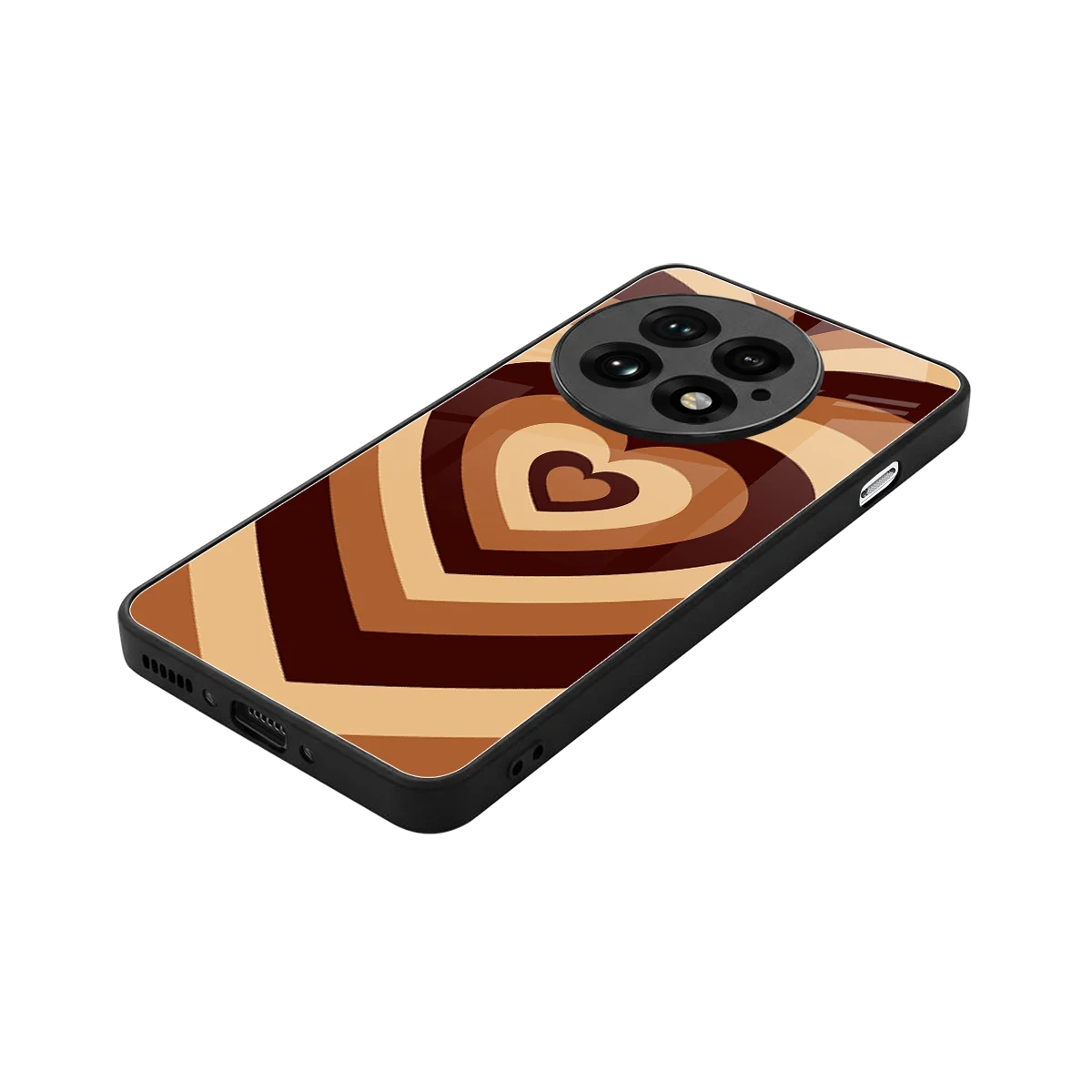 Y2K Brown Hearts stylish phone case for oneplus 13 | glossy glass and slim fit