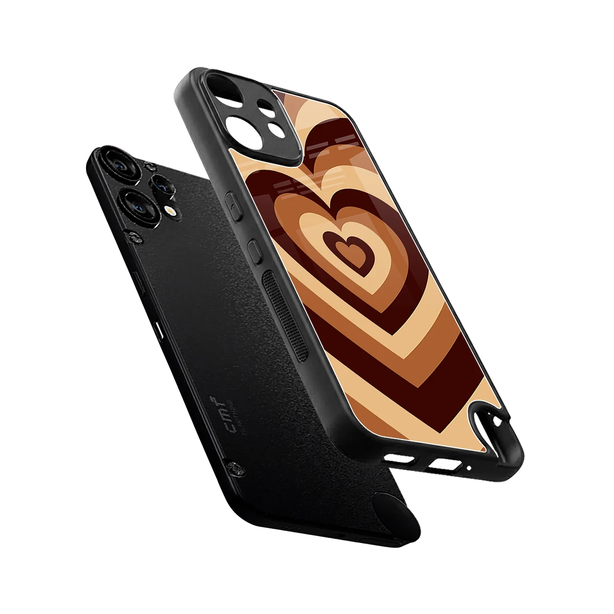 Y2K Brown Hearts sleek cmf nothing phone 2 pro cover with tempered glass back and TPU edges