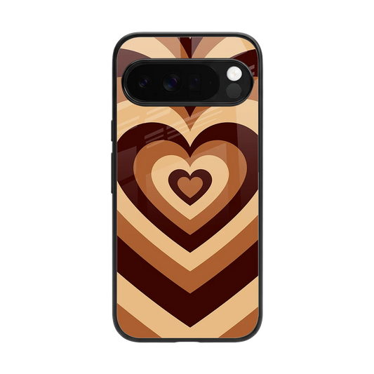 Y2K Brown Hearts back phone cover | glass case for google pixel 10 pro xl