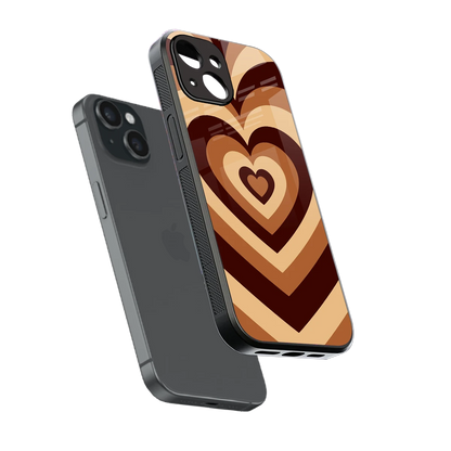 Y2K Brown Hearts sleek iphone 14 cover with tempered glass back and TPU edges