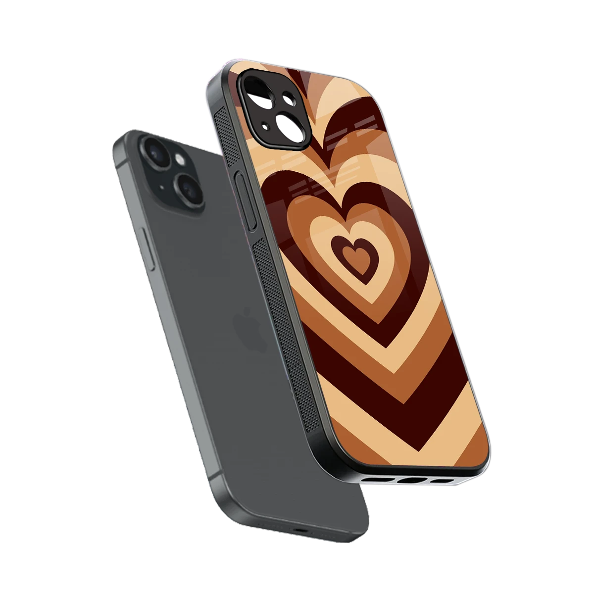 Y2K Brown Hearts sleek iphone 14 plus cover with tempered glass back and TPU edges