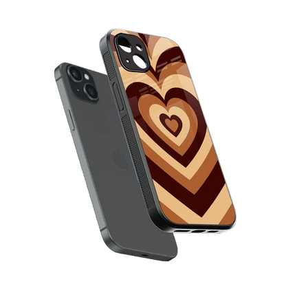 Y2K Brown Hearts sleek iphone 14 plus cover with tempered glass back and TPU edges