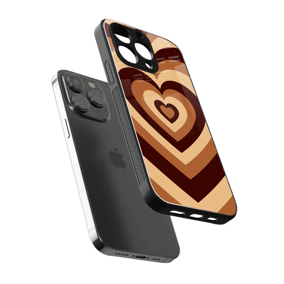 Y2K Brown Hearts sleek iphone 15 pro cover with tempered glass back and TPU edges