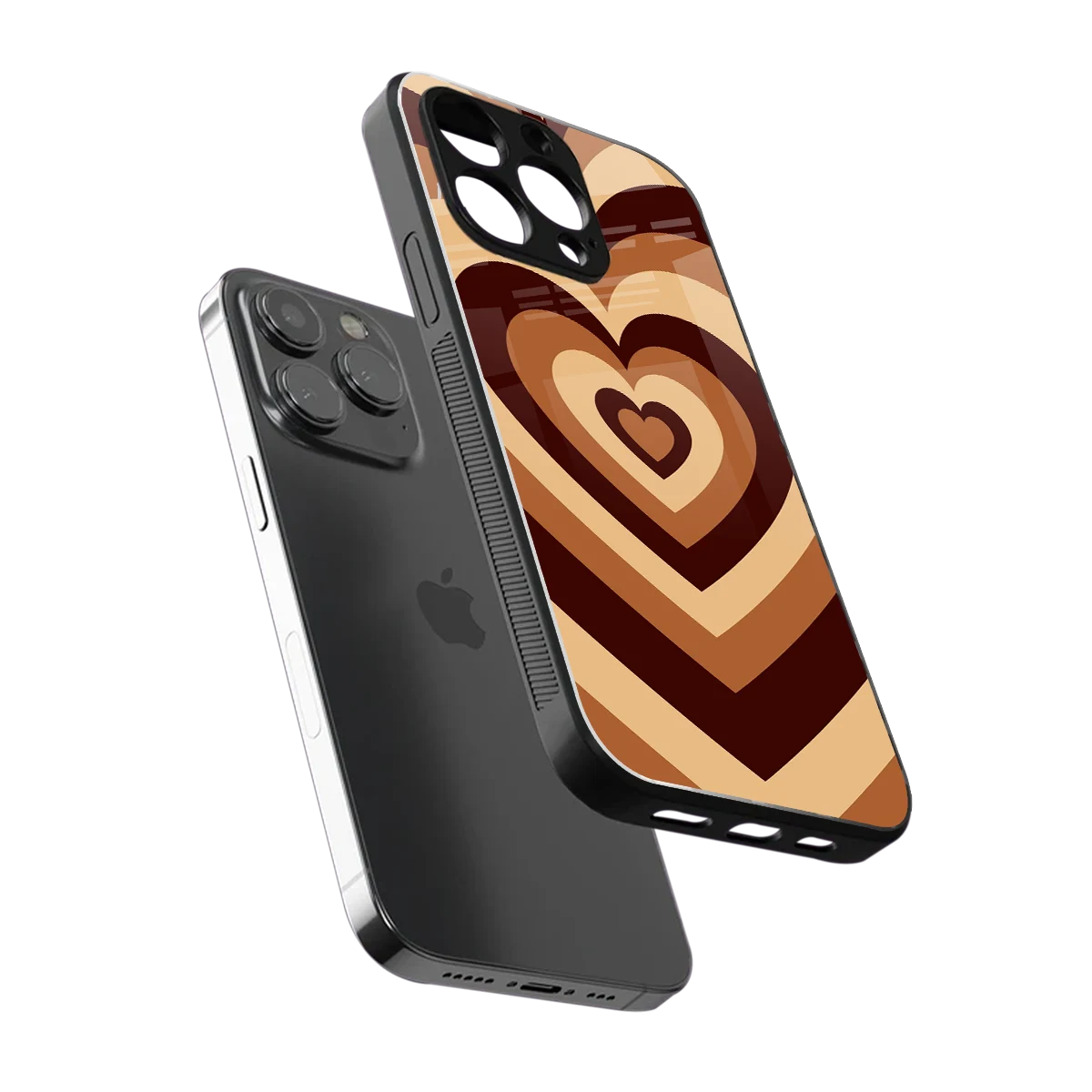 Y2K Brown Hearts sleek iphone 16 pro max cover with tempered glass back and TPU edges