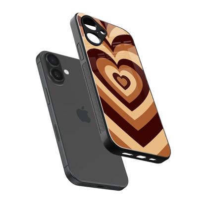 Y2K Brown Hearts sleek iPhone 16 cover with tempered glass back and TPU edges