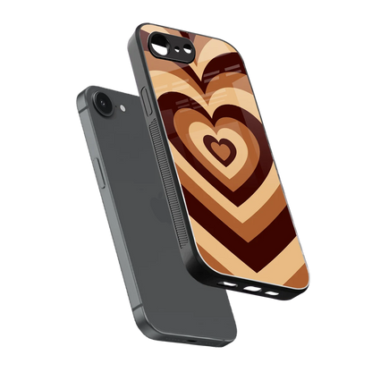 Y2K Brown Hearts sleek iphone 16e cover with tempered glass back and TPU edges