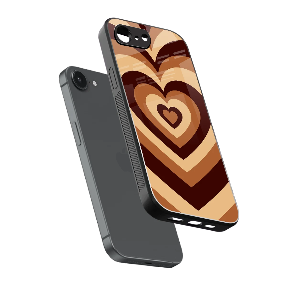 Y2K Brown Hearts sleek iphone 17e cover with tempered glass back and TPU edges
