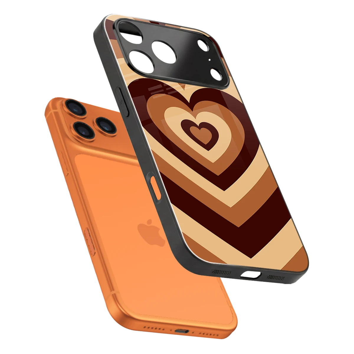 Y2K Brown Hearts sleek iphone 17 pro cover with tempered glass back and TPU edges