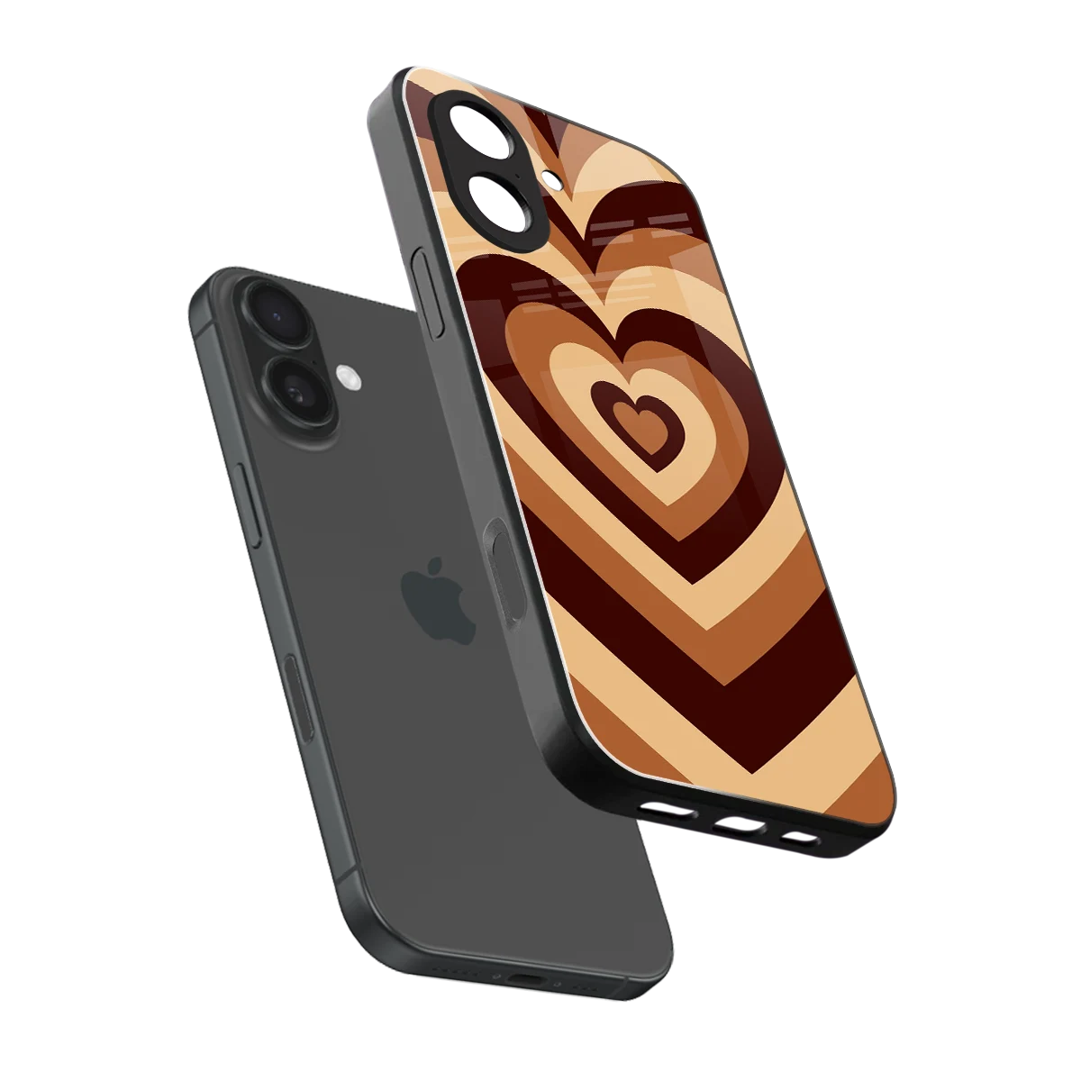 Y2K Brown Hearts sleek iphone 17 cover with tempered glass back and TPU edges