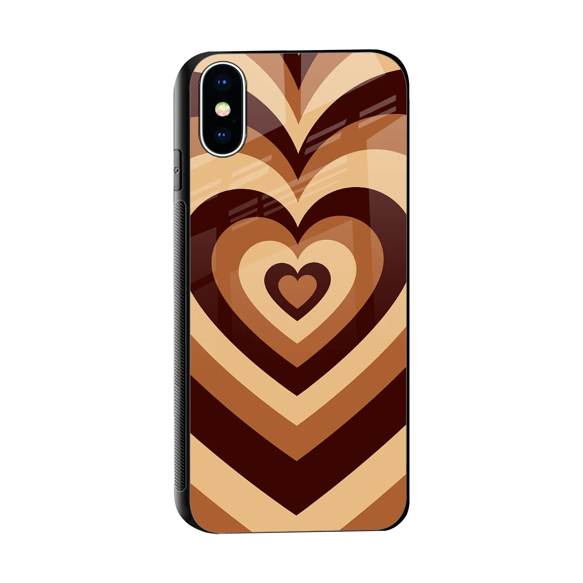 Y2K Brown Hearts sleek iphone xs cover with tempered glass back and TPU edges