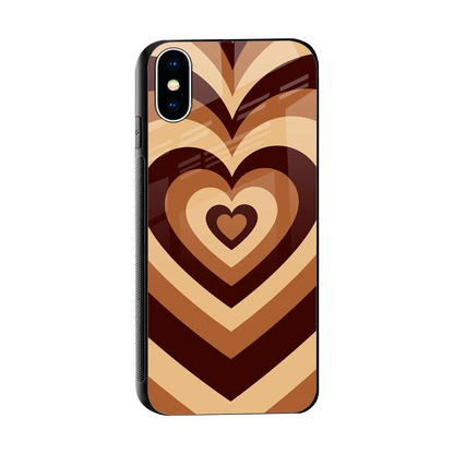 Y2K Brown Hearts sleek iphone xs cover with tempered glass back and TPU edges