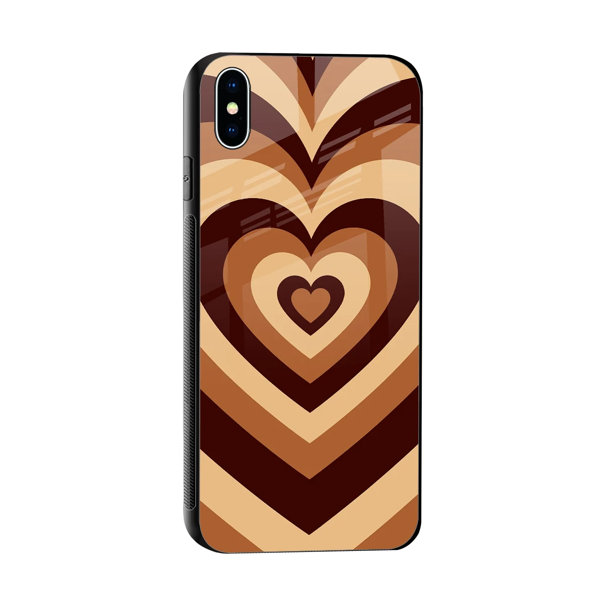Y2K Brown Hearts sleek iphone xs max cover with tempered glass back and TPU edges
