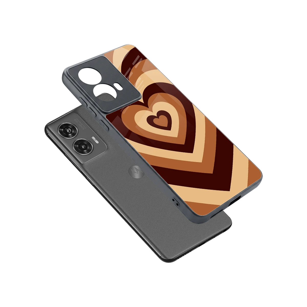 Y2K Brown Hearts sleek motorola edge 50 fusion cover with tempered glass back and TPU edges