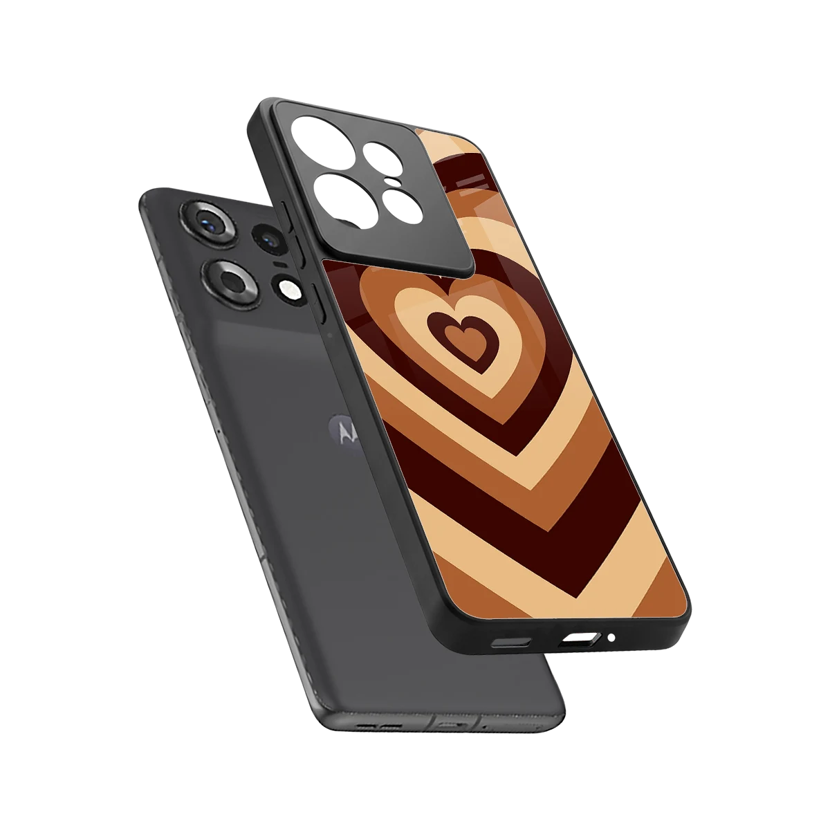 Y2K Brown Hearts sleek motorola edge 50 pro cover with tempered glass back and TPU edges