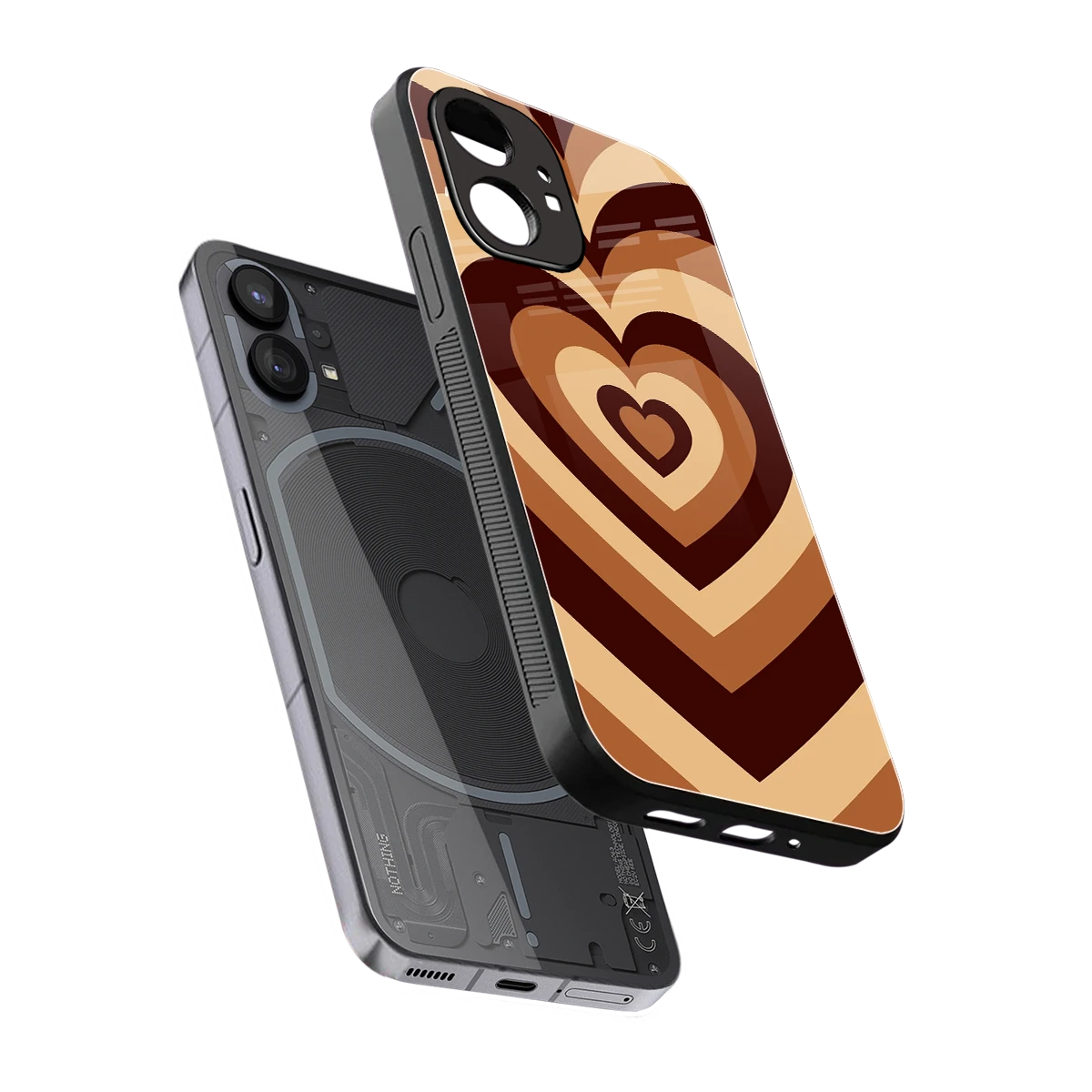 Y2K Brown Hearts sleek nothing phone 1 cover with tempered glass back and TPU edges