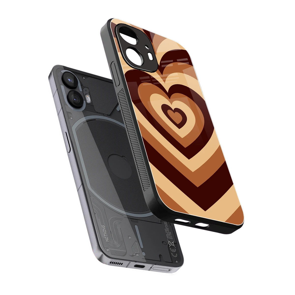 Y2K Brown Hearts sleek nothing phone 2 cover with tempered glass back and TPU edges