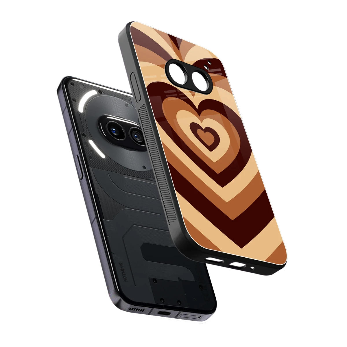 Y2K Brown Hearts sleek nothing phone 2a plus cover with tempered glass back and TPU edges