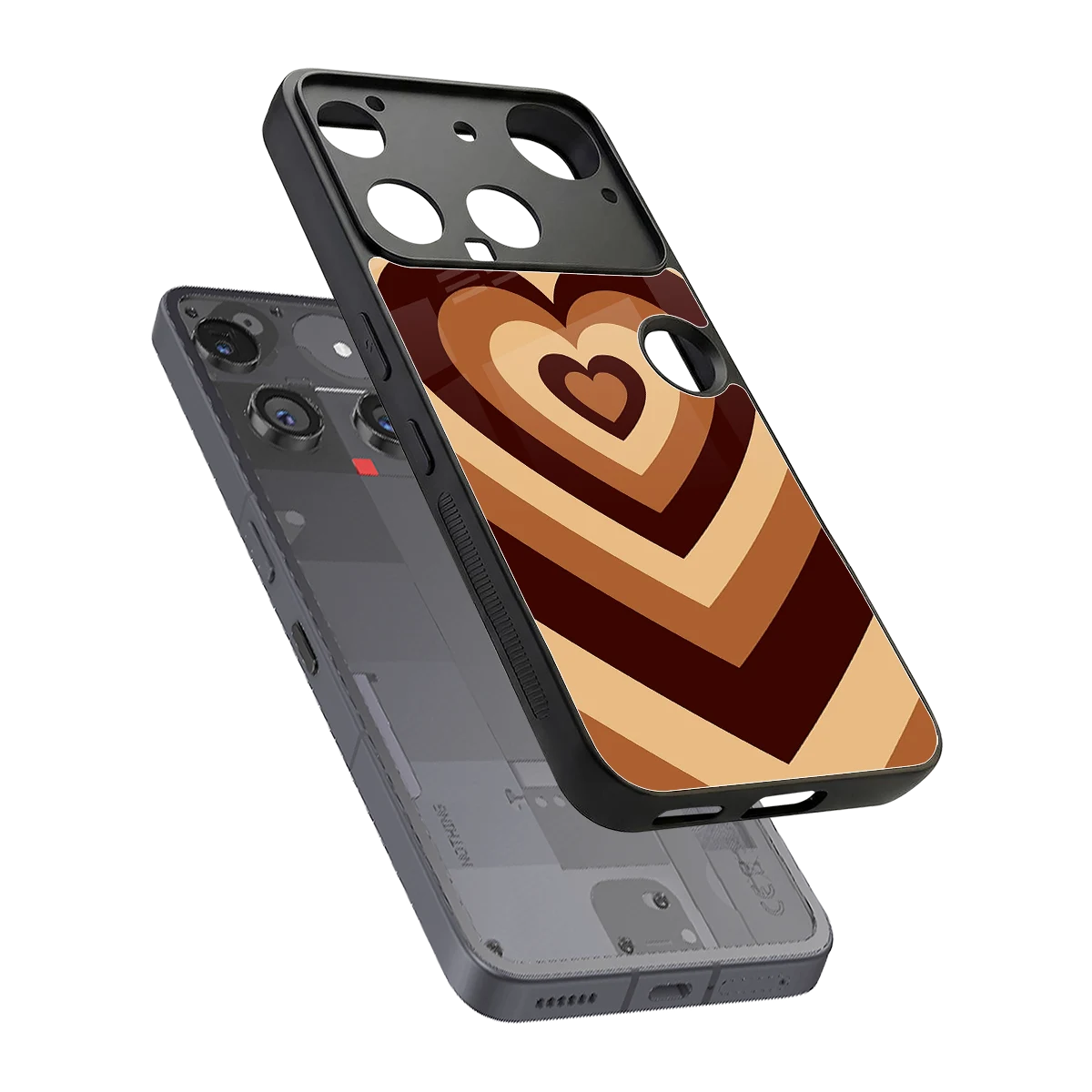Y2K Brown Hearts sleek nothing phone 3 cover with tempered glass back and TPU edges