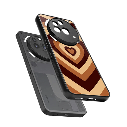 Y2K Brown Hearts sleek nothing phone 3a pro cover with tempered glass back and TPU edges