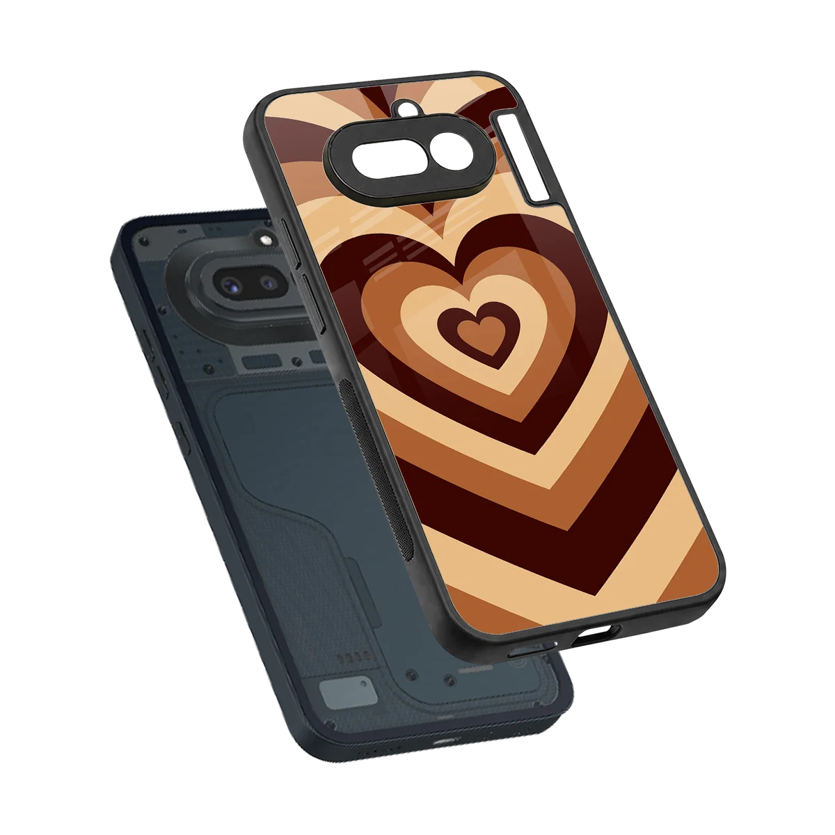 Y2K Brown Hearts sleek nothing phone 4a cover with tempered glass back and TPU edges