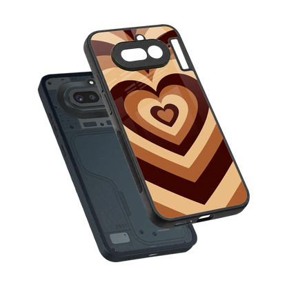 Y2K Brown Hearts sleek nothing phone 4a cover with tempered glass back and TPU edges