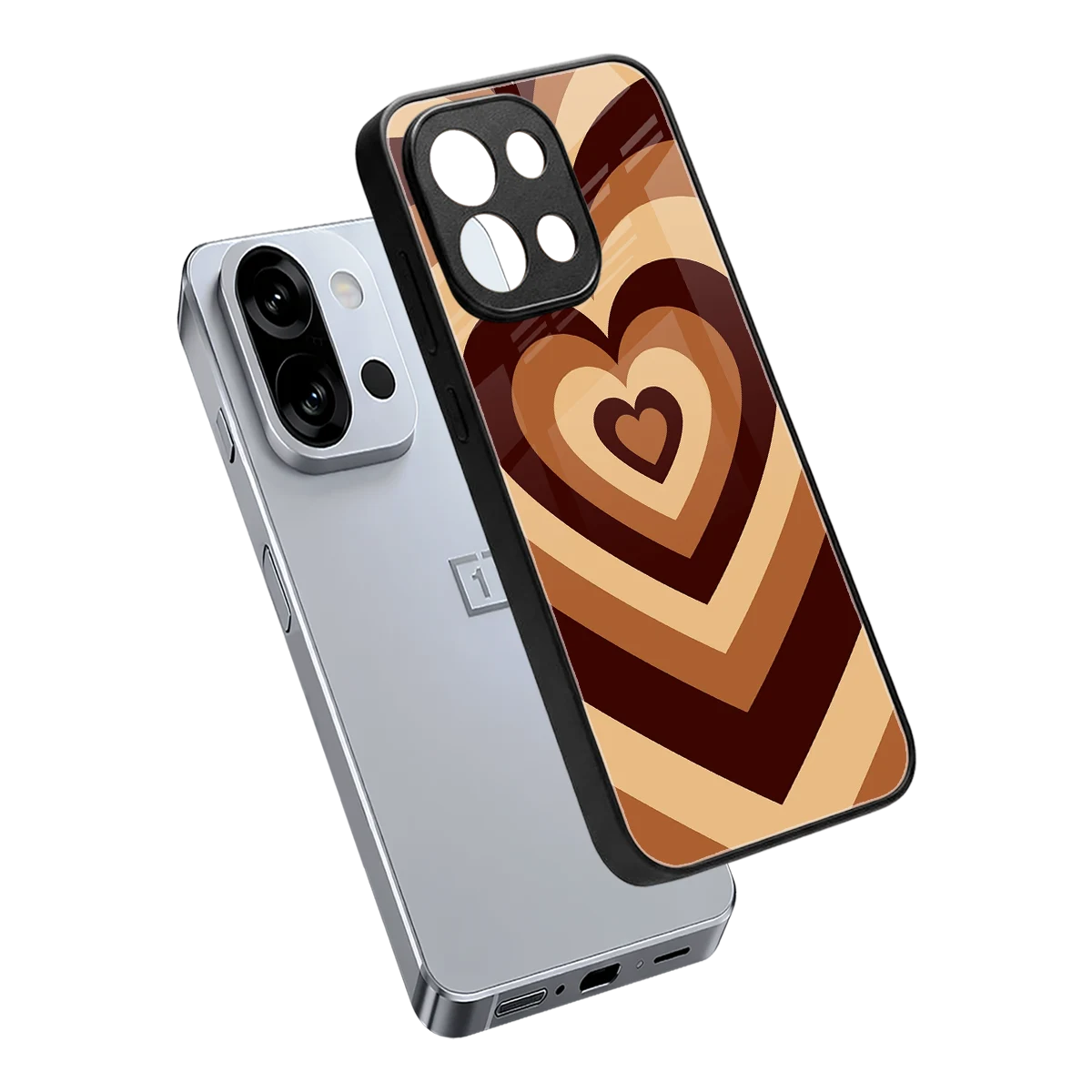 Y2K Brown Hearts sleek oneplus 13s cover with tempered glass back and TPU edges