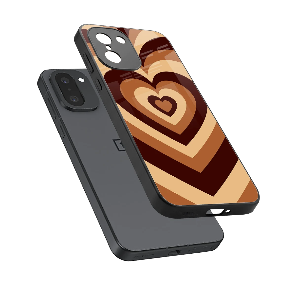 Y2K Brown Hearts sleek oneplus 15r cover with tempered glass back and TPU edges