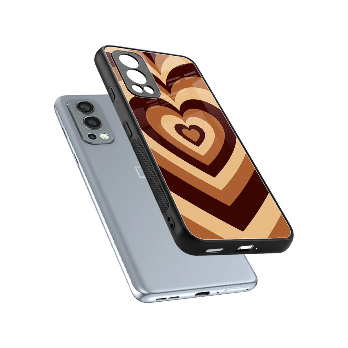 Y2K Brown Hearts sleek oneplus nord 2 cover with tempered glass back and TPU edges